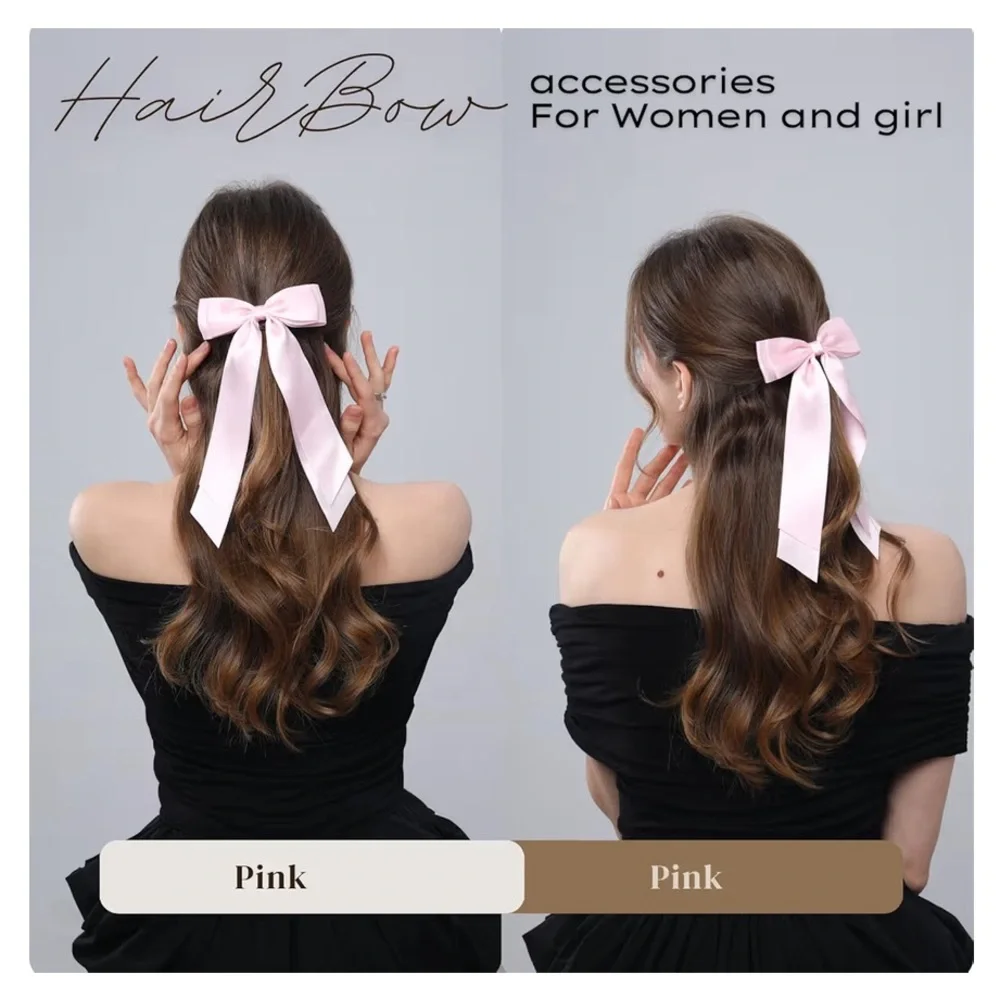 Pink Satin Ribbon Bow Hair Clip Double Layer Long Tail Coquette Balletcore